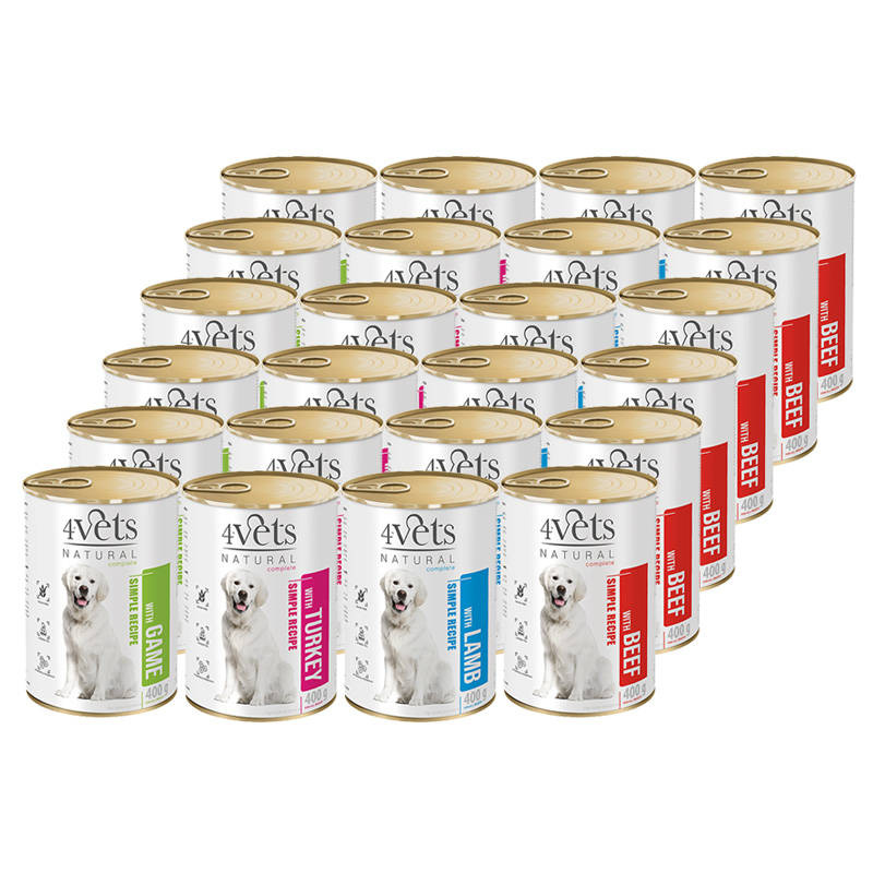 4Vets Natural dziczyzna, indyk, jagnięcina, wołowina 400 g × 24