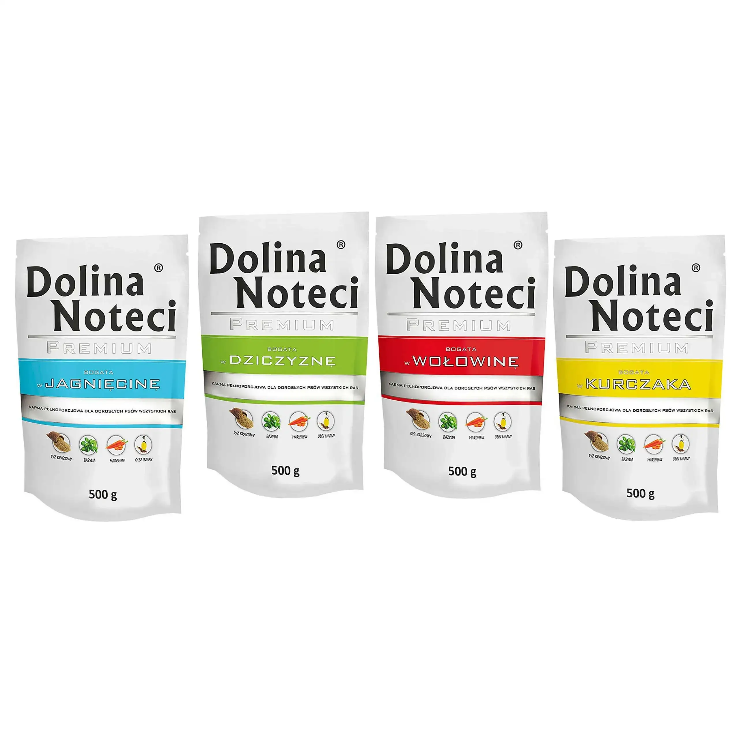 Dolina Noteci Premium dorsz, dziczyzna, gęś, indyk, jagnięcina, kaczka, królik, kurczak, pstrąg, wołowina adult 500 g × 50