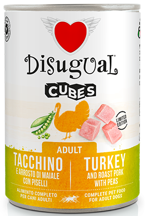 Disugual Cubes indyk, wieprzowina z groszkiem adult 400 g