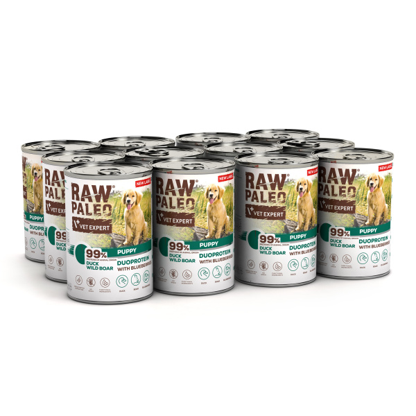 VetExpert Raw Paleo kaczka, dzik puppy 400 g × 12