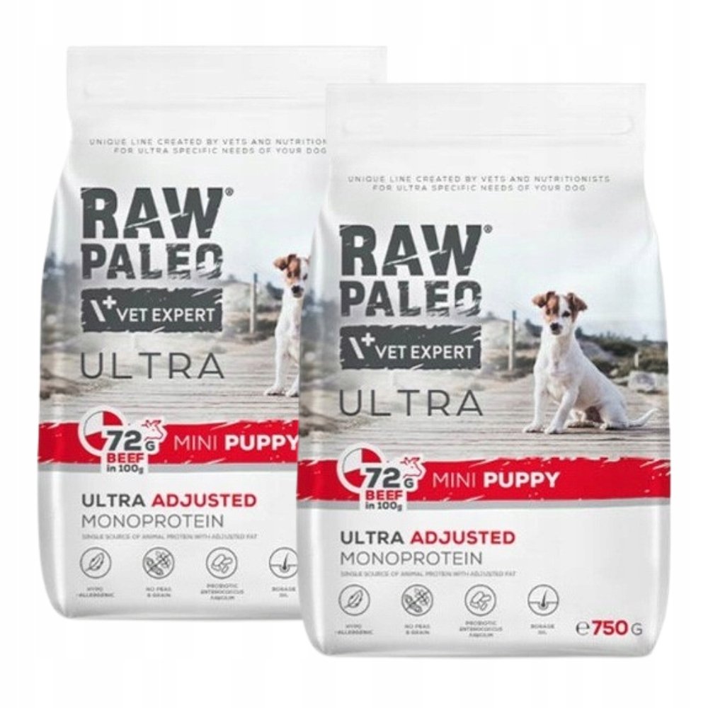 VetExpert Raw Paleo Ultra wołowina junior małe rasy 750 g × 2