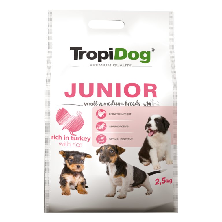 Tropidog Premium indyk z ryżem junior małe i średnie rasy 2,5 kg