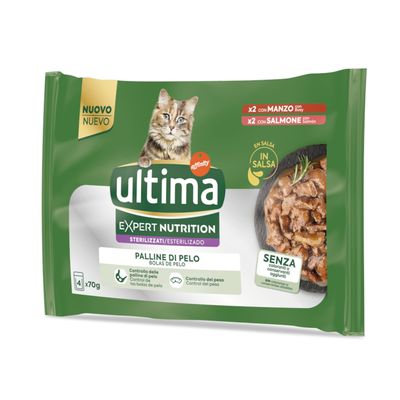 Ultima Expert Nutrition Hairball mix smaków w sosie adult 70 g × 4