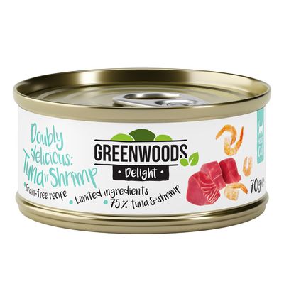 Greenwoods Delight krewetki, tuńczyk w bulionie adult 70 g × 6