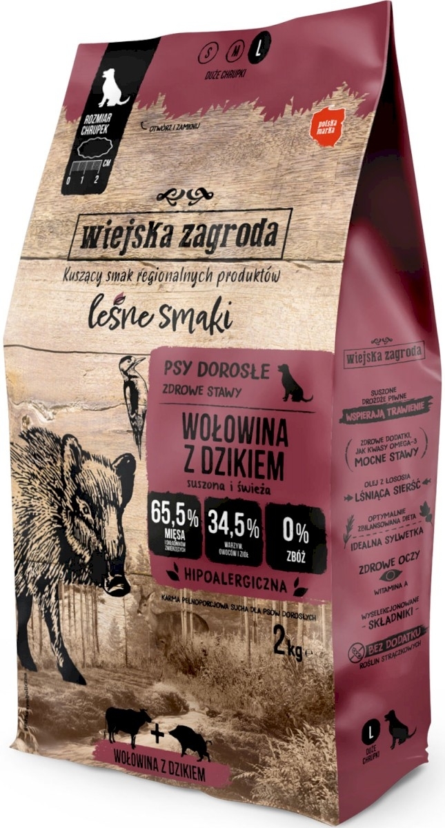 Wiejska Zagroda Leśne Smaki wołowina, dzik adult duże rasy 2 kg