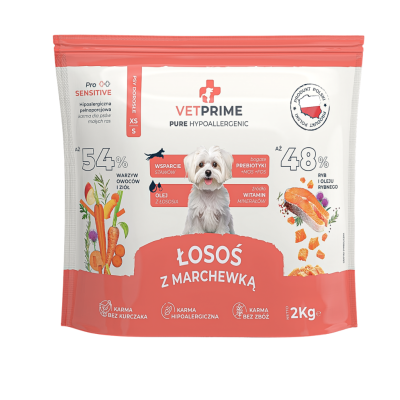 VetPrime Pure Hypoallergenic łosoś z marchewką małe rasy 2 kg