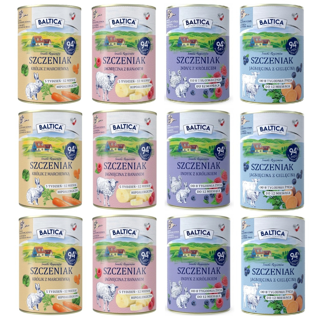 Baltica indyk, jagnięcina, królik puppy 400 g × 12