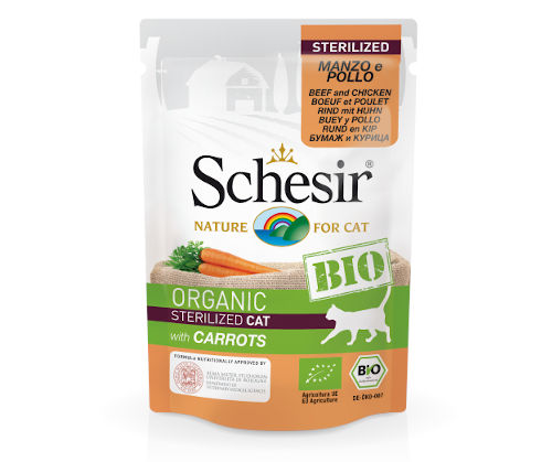 Schesir Bio Sterilised kurczak, wołowina z marchewą pasztet adult 85 g