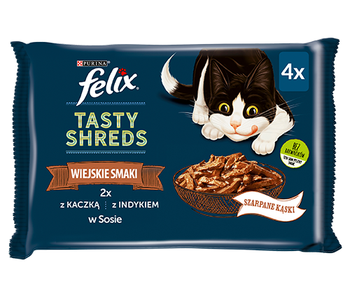 Purina Felix Tasty Shreds indyk, kaczka kawałki 80 g × 4
