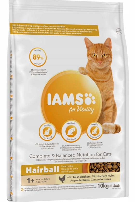 IAMS For Vitality Hairball kurczak adult 10 kg
