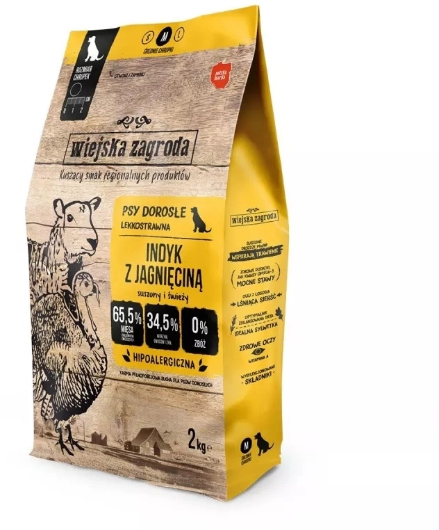 Wiejska Zagroda indyk, jagnięcina adult średnie rasy 2 kg