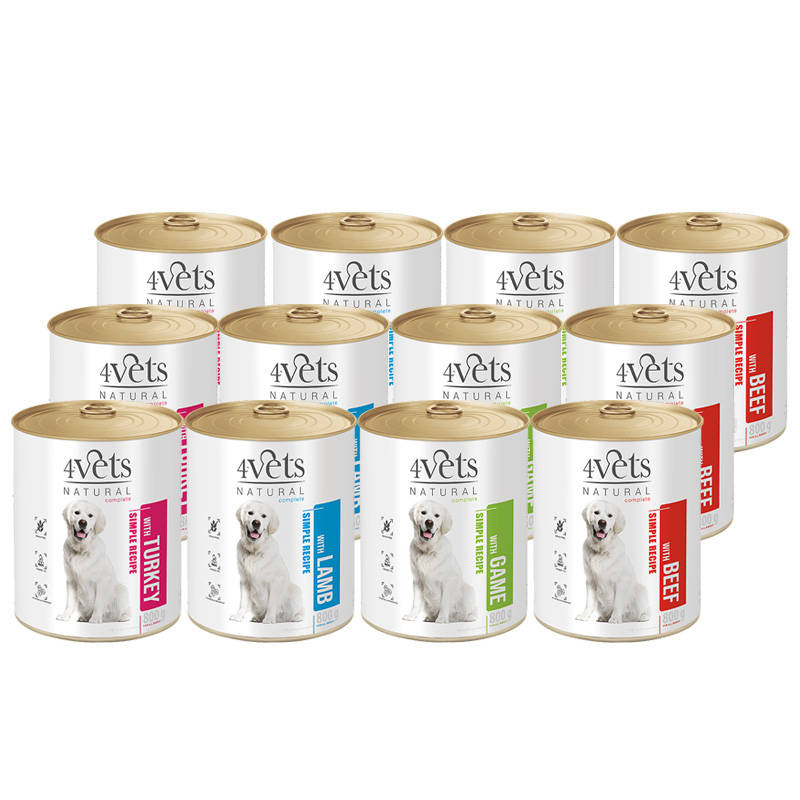 4Vets Natural dziczyzna, indyk, jagnięcina, wołowina 800 g × 12