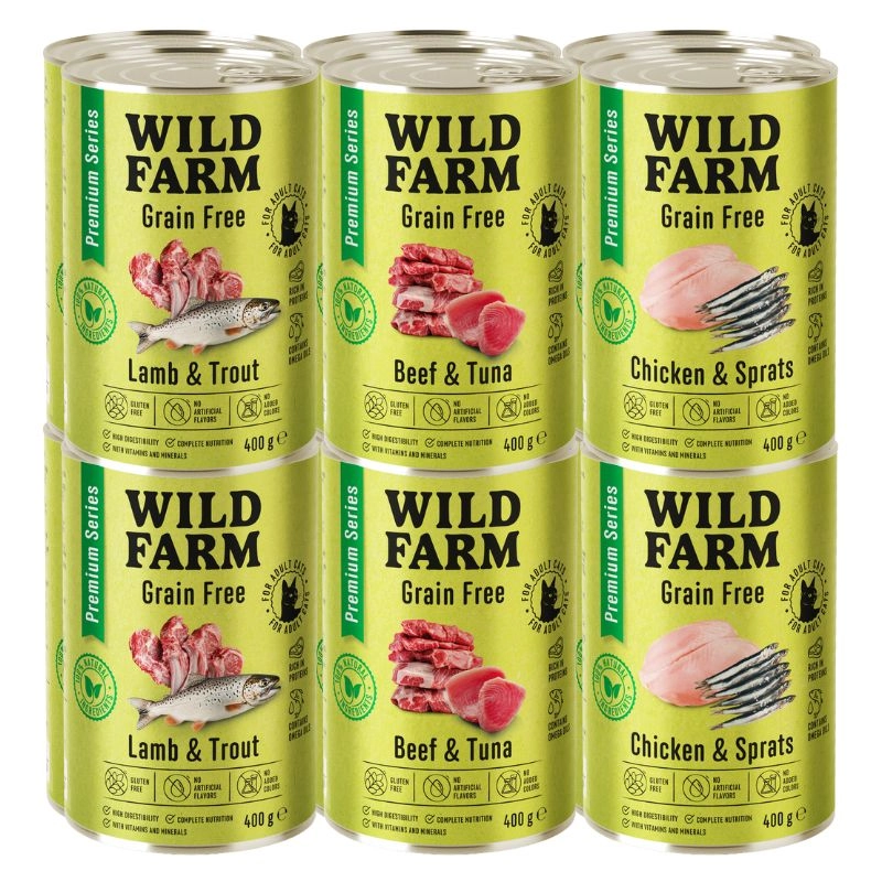 Wild Farm Premium Series mix smaków kawałki adult 400 g × 12