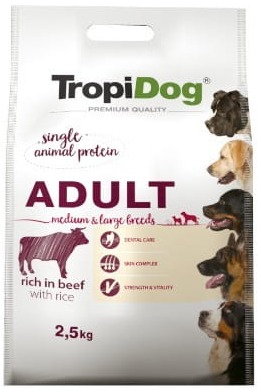 Tropidog Premium wołowina z ryżem adult średnie rasy, duże rasy 2,5 kg