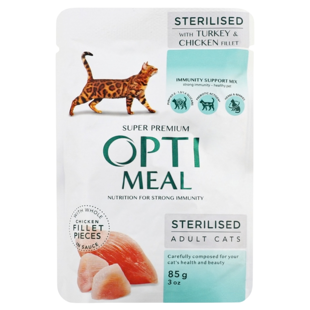 Optimeal Sterilised indyk, kurczak w sosie adult 85 g