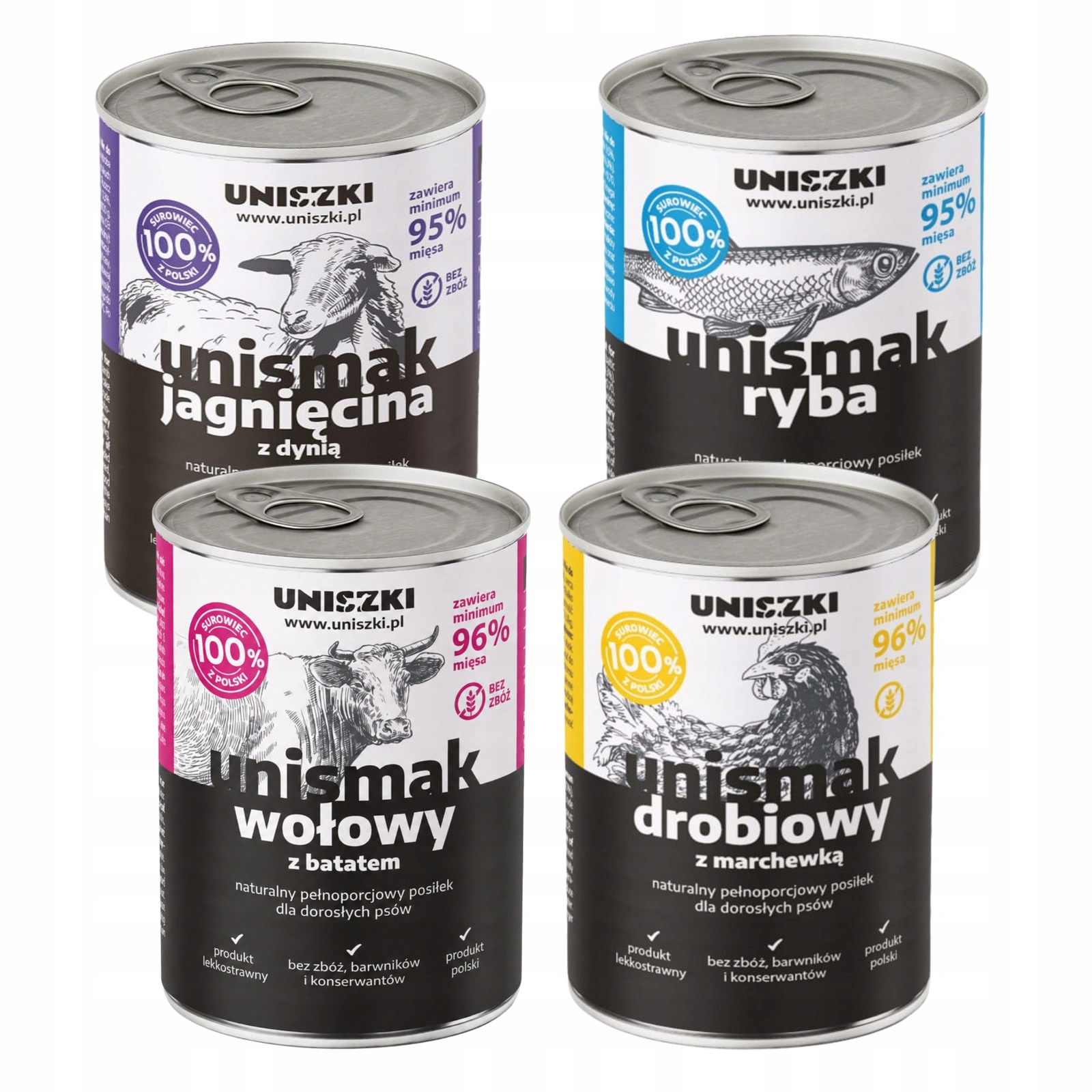 Uniszki Unismak drób, jagnięcina, ryba, wołowina adult 800 g × 4