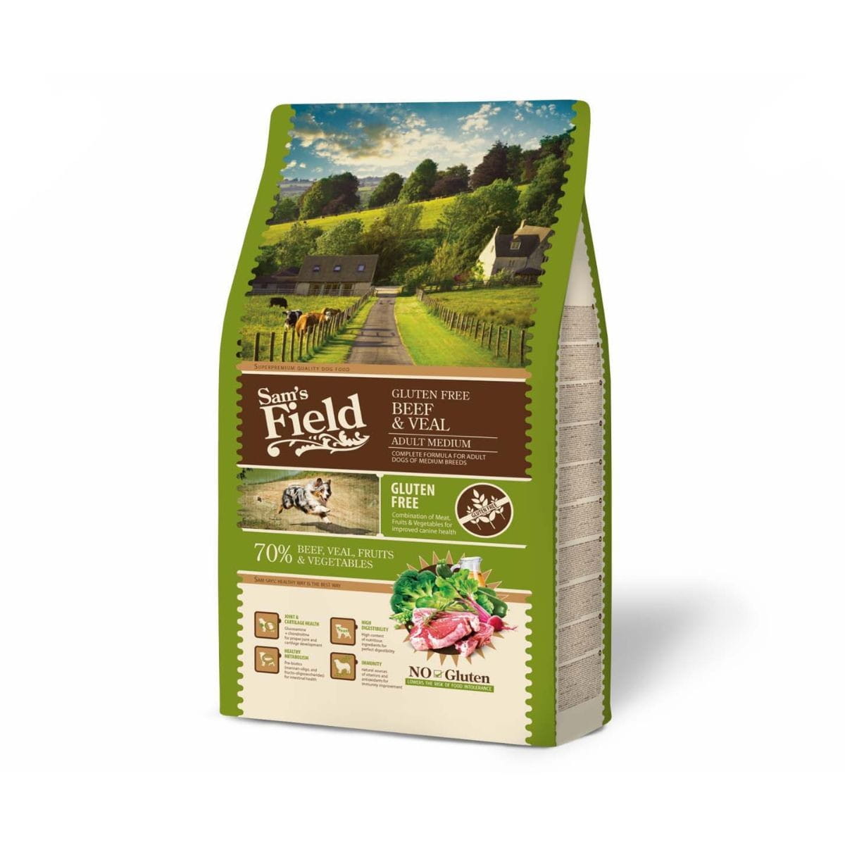 Sam's Field Gluten Free cielęcina, wołowina z ryżem adult średnie rasy 2,5 kg