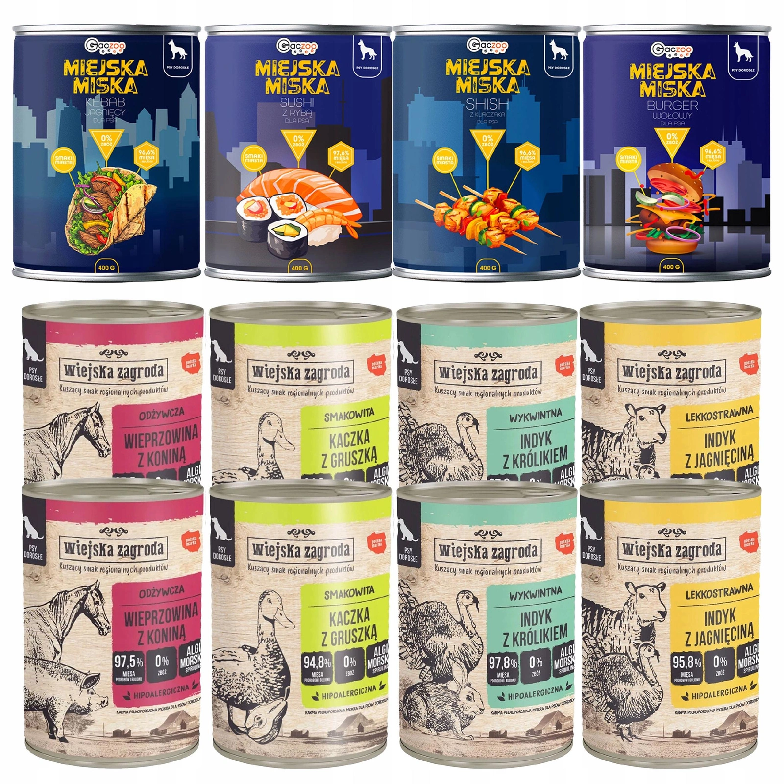 Wiejska Zagroda Miejska Miska Gaczoo mix smaków 400 g × 12