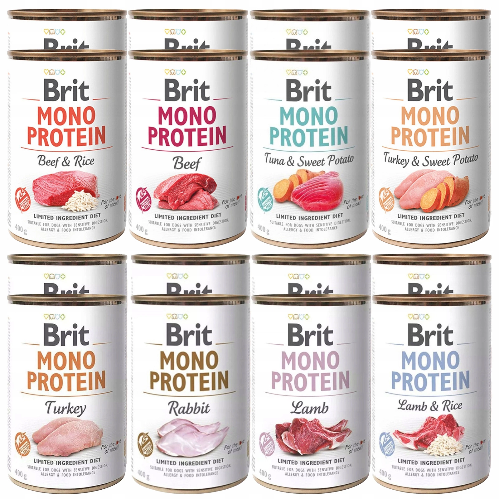 Brit Mono Protein indyk, jagnięcina, królik, tuńczyk, wołowina 400 g × 16