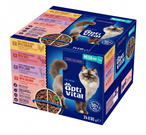 OptiVital Skin & Coat mix smaków w sosie adult 85 g × 24