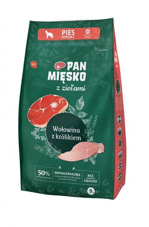 Pan Mięsko z Ziołami królik, wołowina adult średnie rasy 9 kg