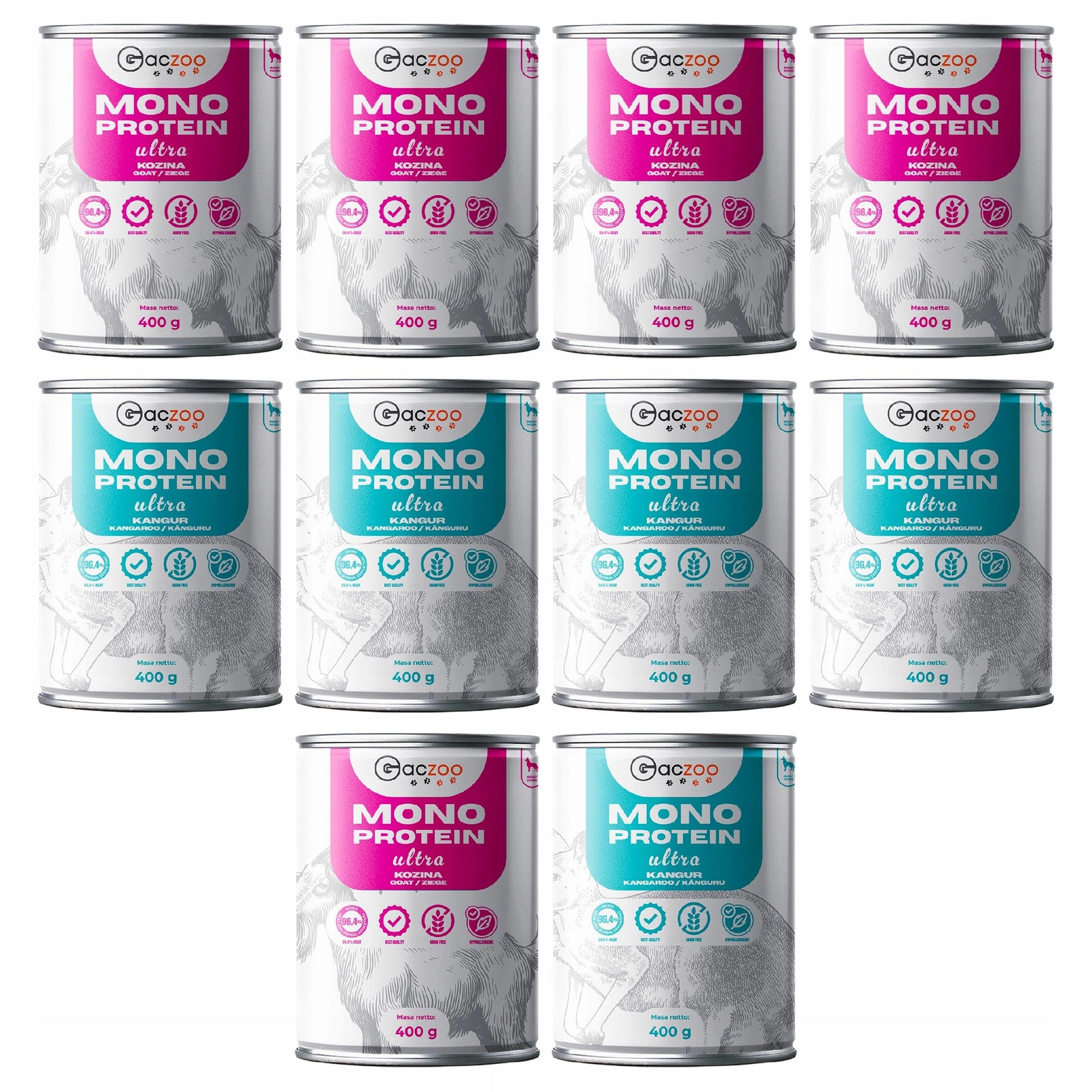 Gaczoo Mono Protein Ultra mix smaków adult 400 g × 10