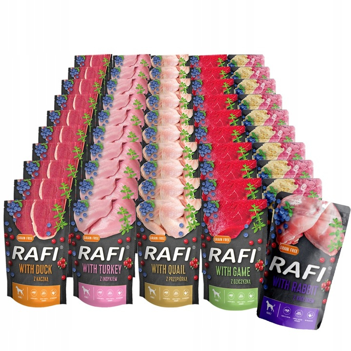 Rafi Premium dziczyzna, indyk, kaczka, królik, przepiórka adult 500 g × 50