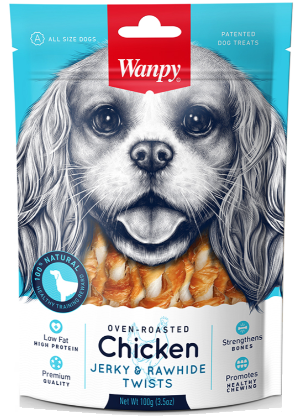 Wanpy Chicken Jerky kurczak z surową skórą 100 g