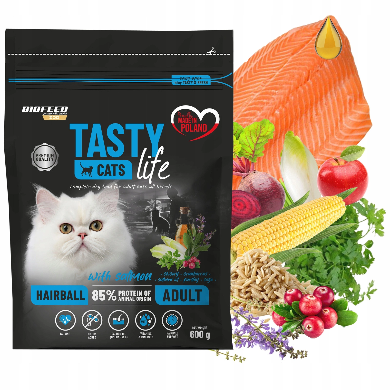 BioFeed Tasty Cats Life Hairball łosoś 600 g