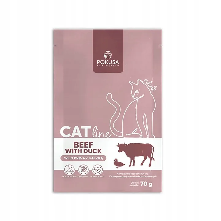 Pokusa CatLine Hairball kaczka, wołowina adult 70 g