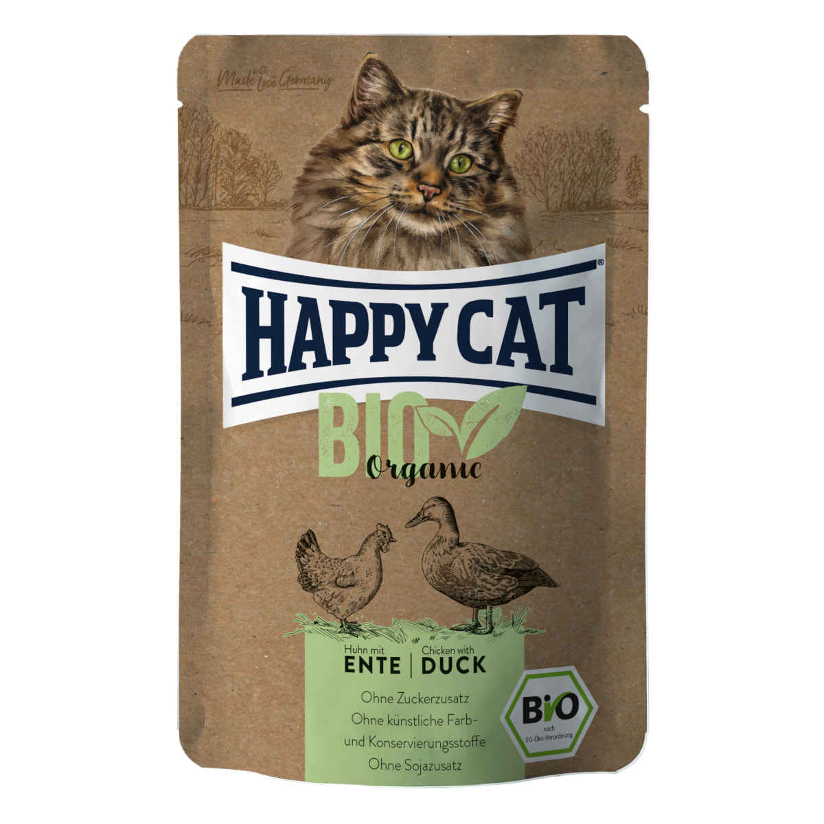 Happy Cat Bio Organic kaczka, kurczak w sosie 85 g
