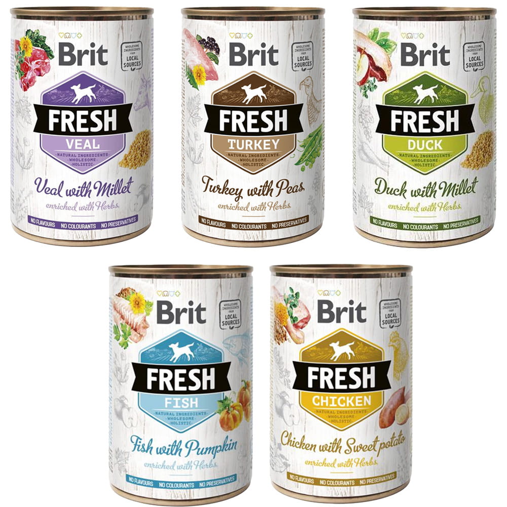 Brit Fresh cielęcina, indyk, kaczka, kurczak, ryba 400 g × 5