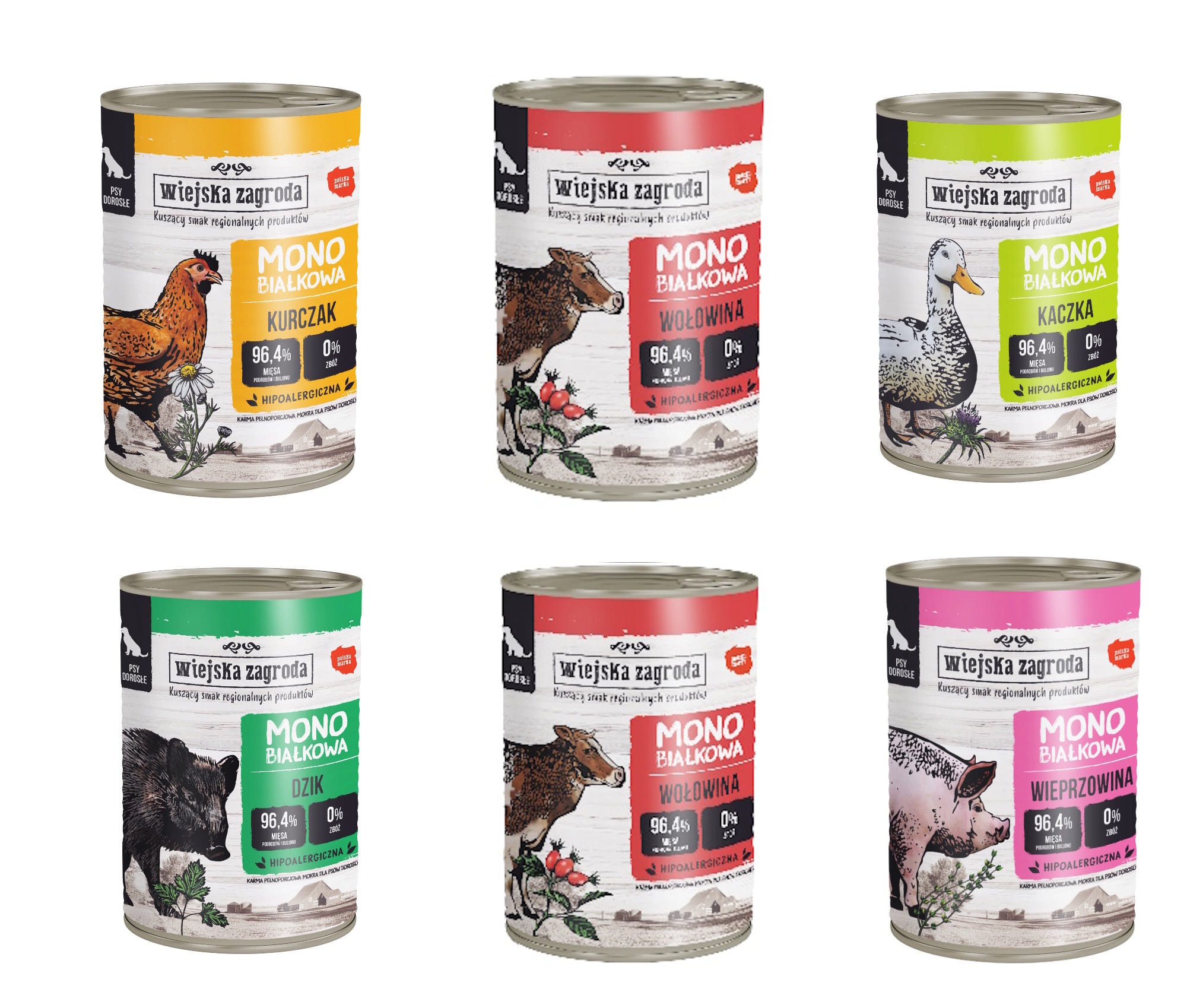 Wiejska Zagroda dzik z batatem, kaczka z gruszką, wołowina z jabłkiem 400 g × 6