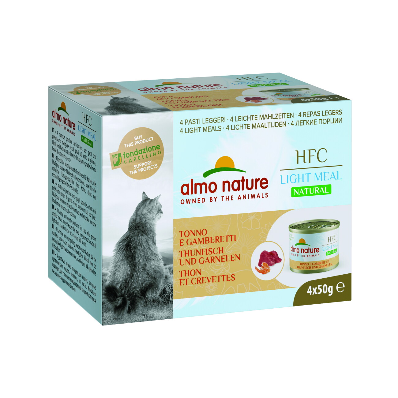 Almo Nature Hfc Natural Light krewetki, tuńczyk w bulionie adult 50 g × 4