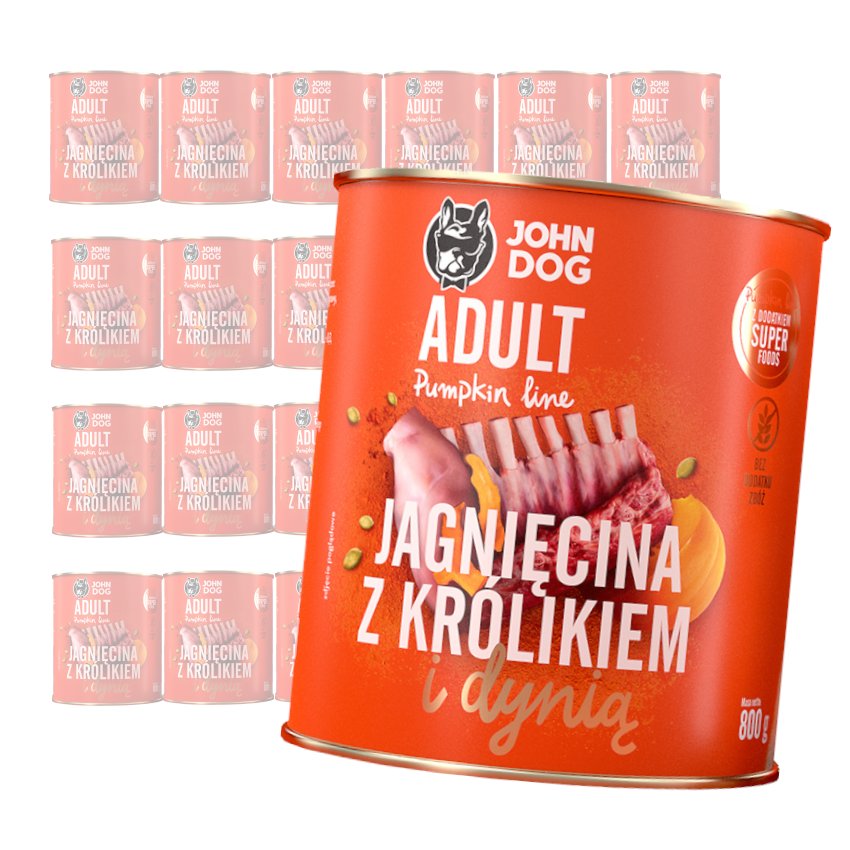 John Dog Pumpkin Line jagnięcina, królik 800 g × 24