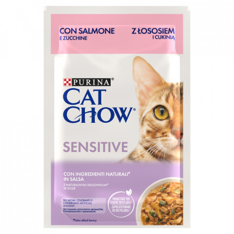 Purina Cat Chow Sensitive łosoś z cukinią w sosie adult 85 g