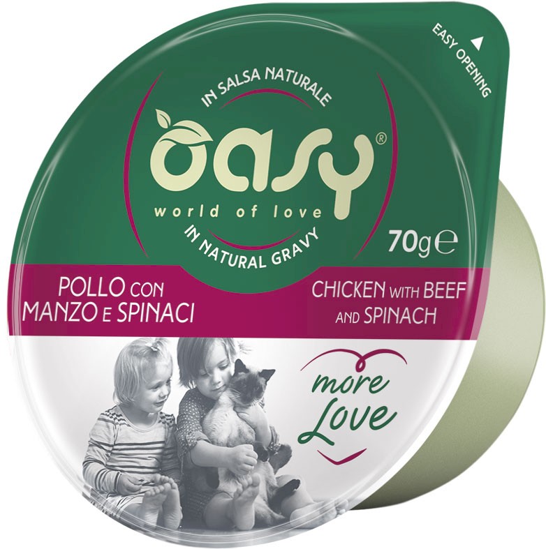 Oasy More Love kurczak, wołowina z szpinakiem w sosie adult 70 g