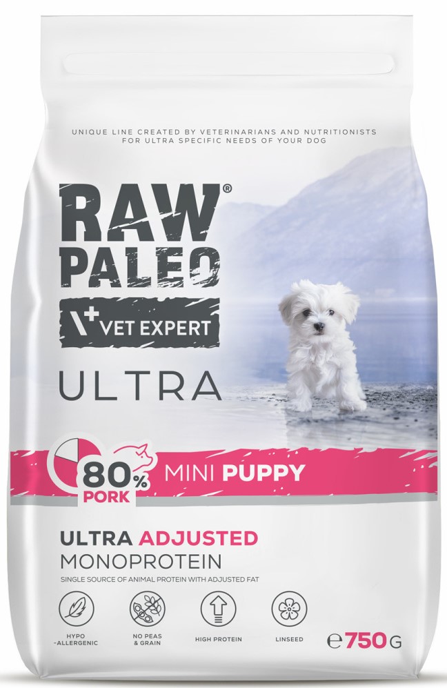 VetExpert Raw Paleo Ultra wieprzowina puppy małe rasy 750 g