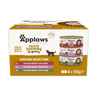 Applaws Taste Toppers jagnięcina, kaczka, kurczak, wołowina i łosoś w sosie 156 g × 8