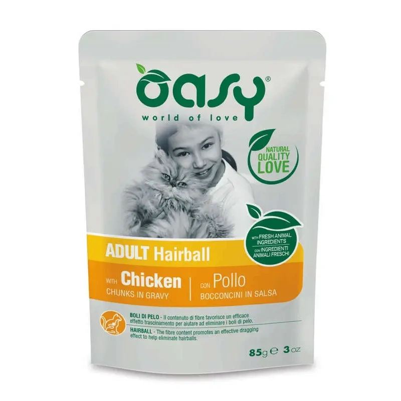 Oasy Lifestage Hairball kurczak w bulionie adult 85 g