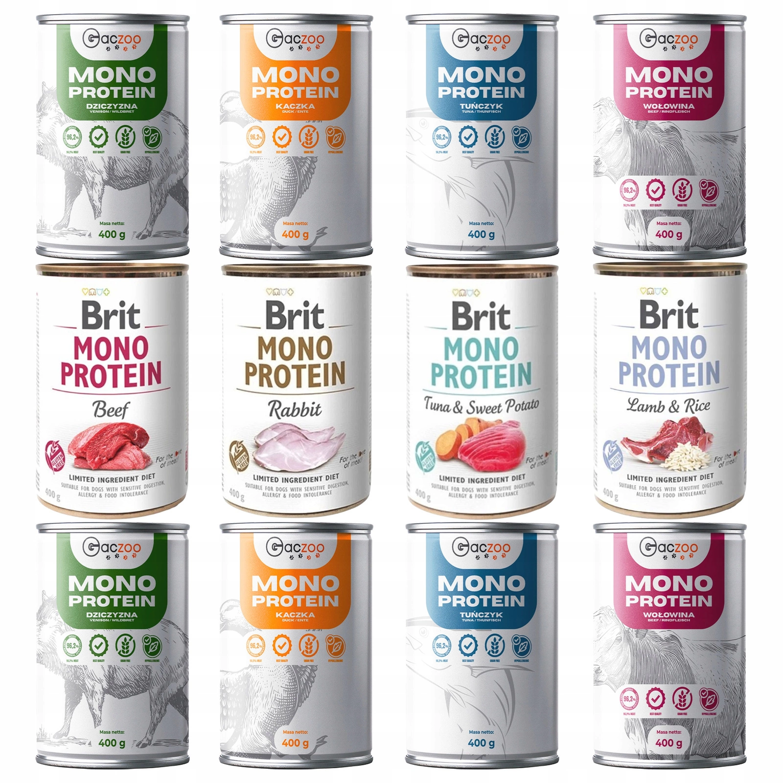 Brit Mono Protein dziczyzna, kaczka, tuńczyk adult 400 g × 12