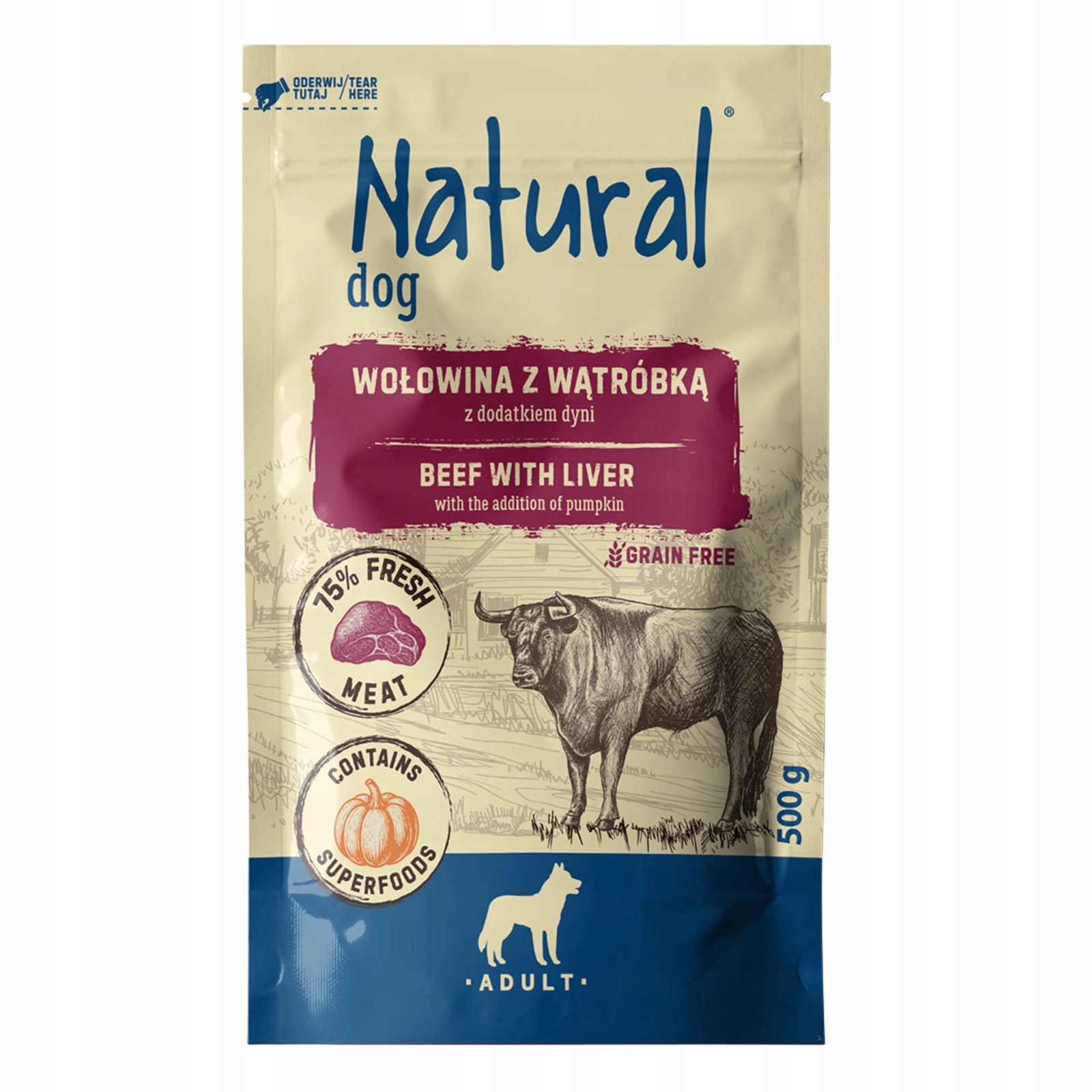 Natural wołowina, wątróbka z dynią adult 500 g