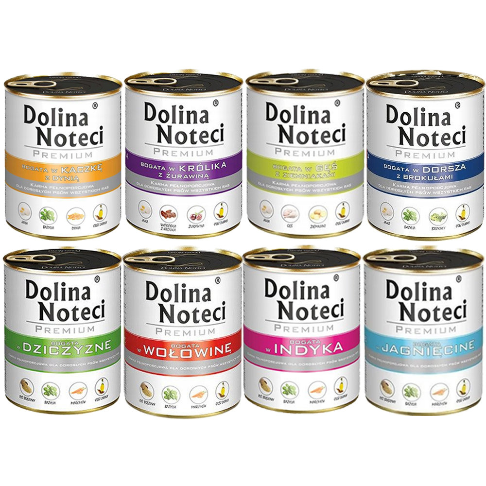 Dolina Noteci Premium dorsz, dziczyzna, gęś, indyk, jagnięcina, kaczka, królik, wołowina adult 800 g × 8