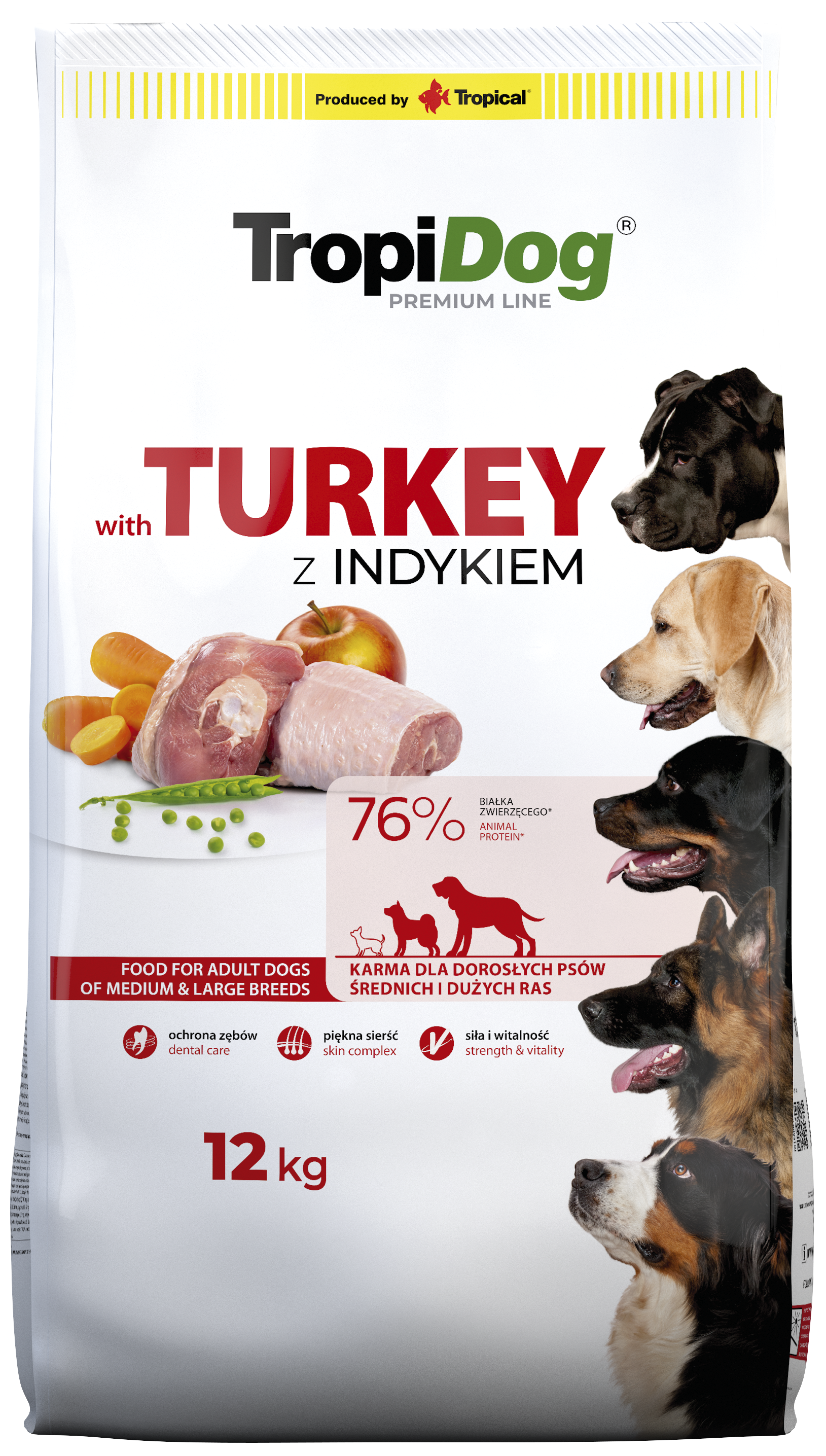 Tropidog Premium indyk z ryżem adult średnie rasy, duże rasy 12 kg