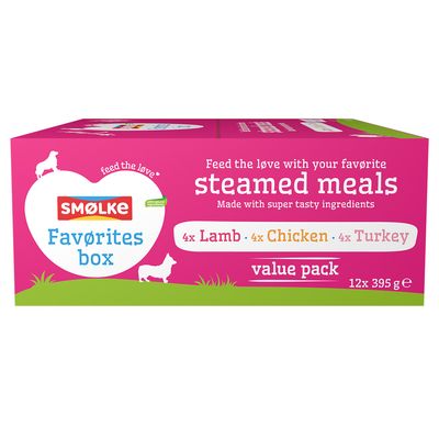 Smølke Steamed Meals indyk, jagnięcina, kurczak adult 395 g × 12