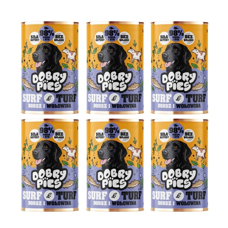 Dobry Pies Surf & Turf dorsz, wołowina adult 400 g × 6