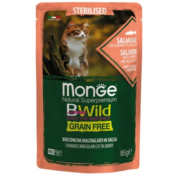 Monge Bwild Sterilised krewetki, łosoś w sosie adult 85 g