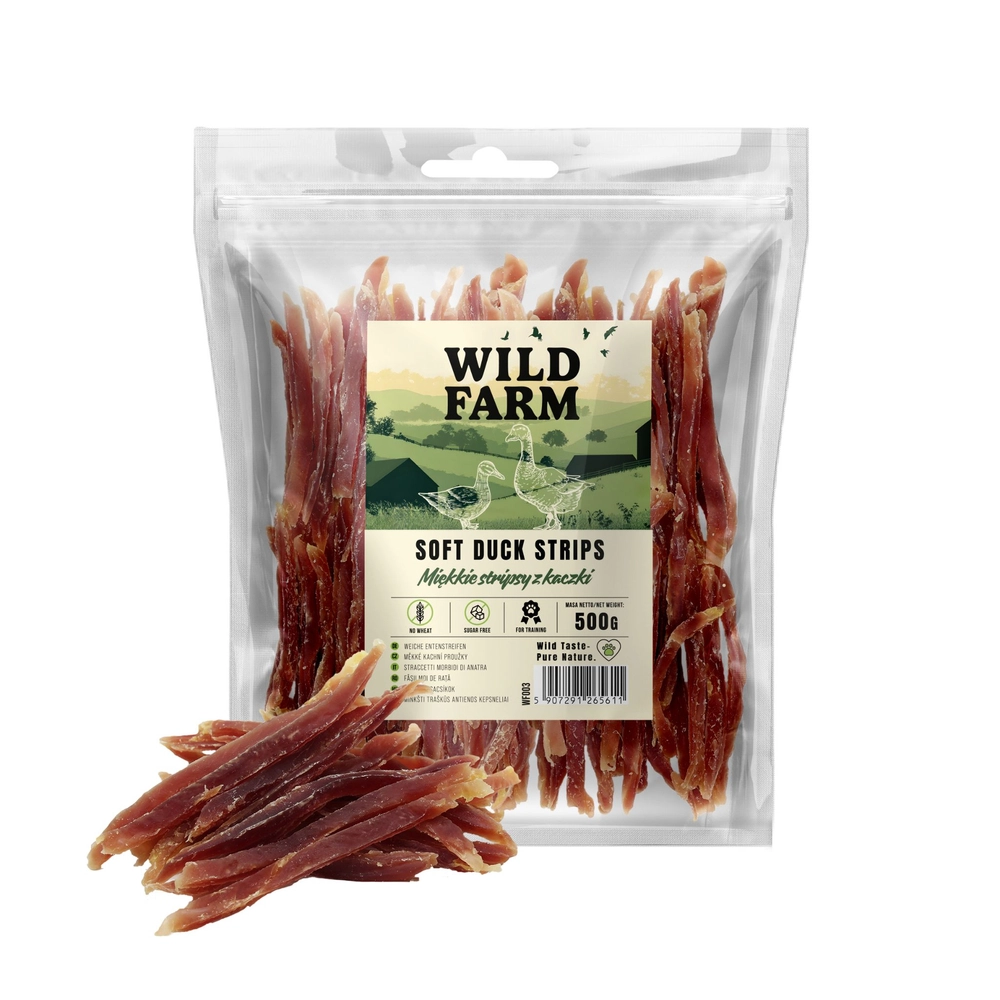 Wild Farm Miękkie Stripsy z kaczki 500 g