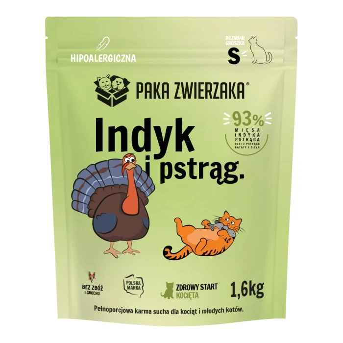 Paka Zwierzaka indyk, pstrąg kitten 1,6 kg