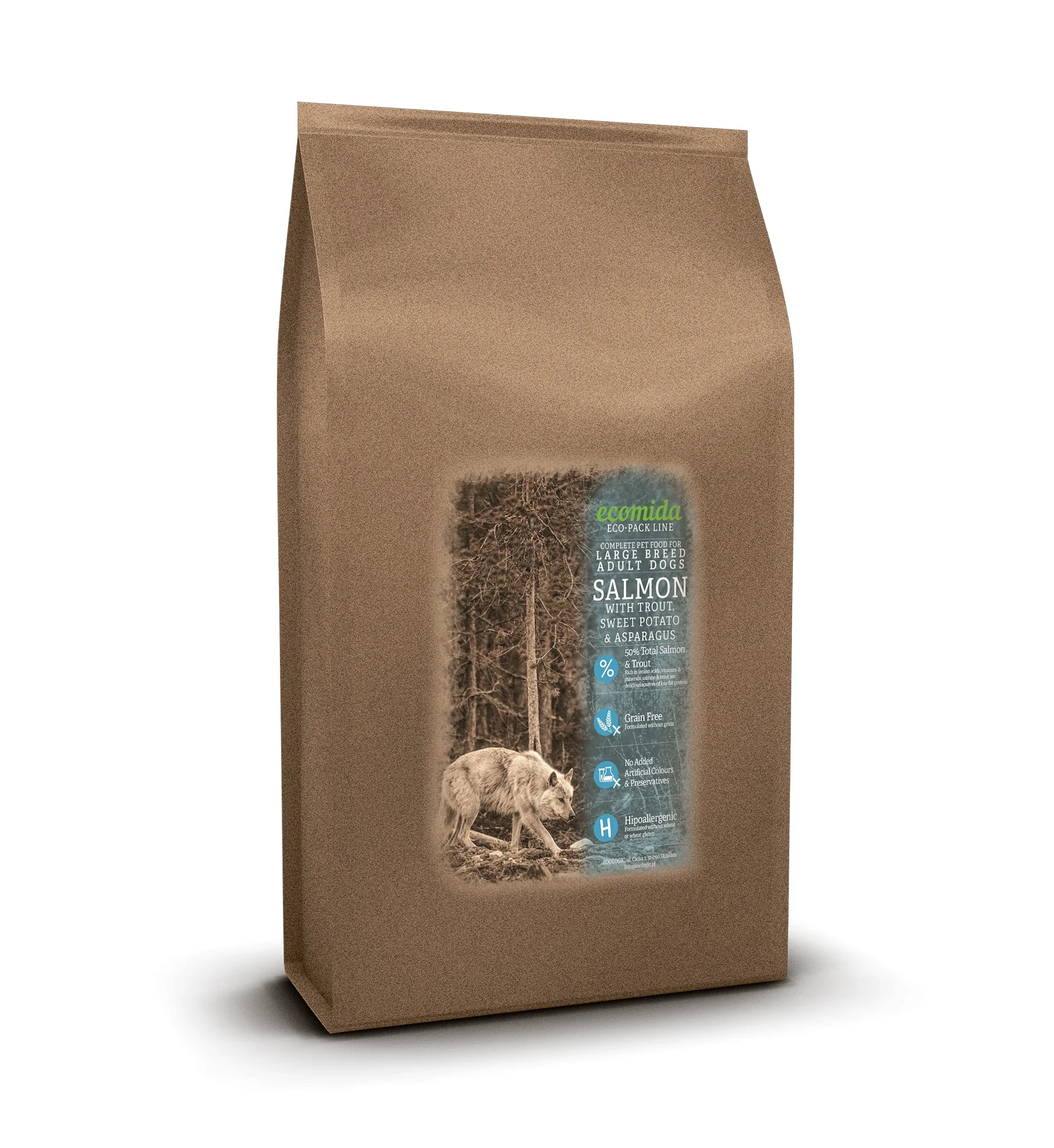 Ecomida Monobiałkowa Hypoalergiczna Bez Zbóż łosoś adult duże rasy 1 kg